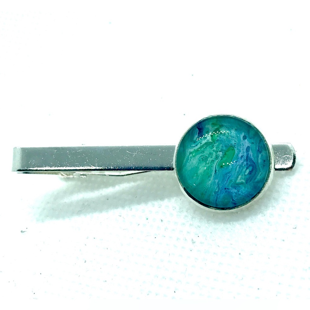 Tie clip pin silver plated 16mm handcrafted dome